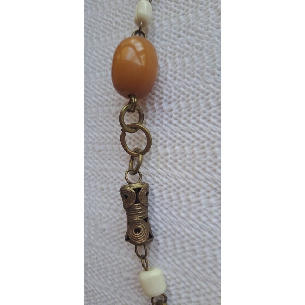 Vintage 1920s Art Deco Butterscotch Bakelite Brass Barrel Necklace - Picture 4 of 7